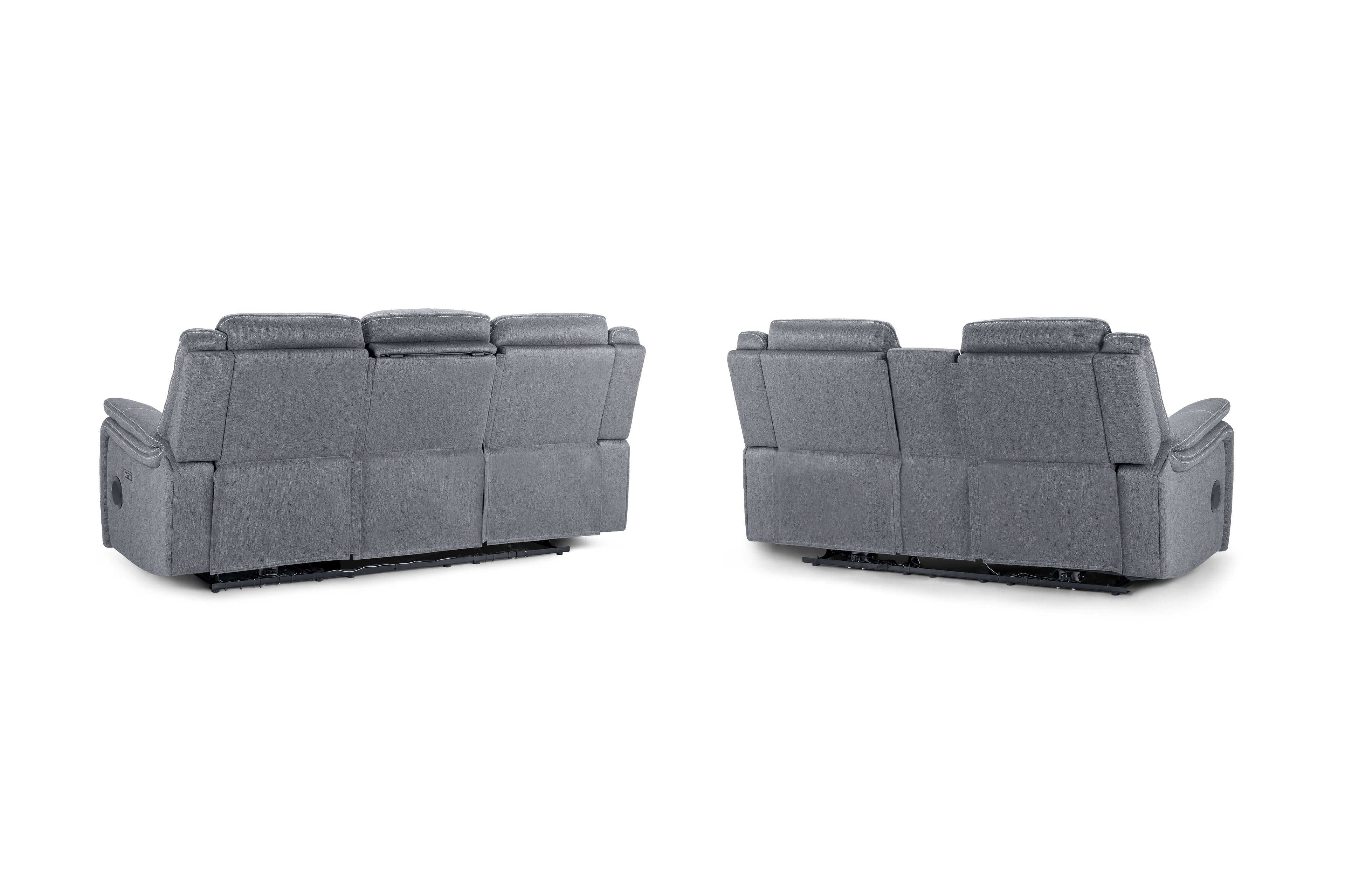 Galaxy Tech Electric Recliner Sofa Grey Fabric 3+2 Set